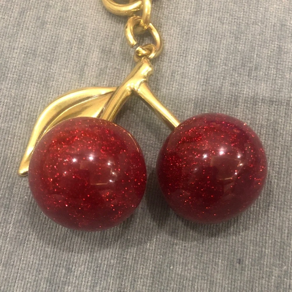 Coach Gold Cherry Charm Keychain with Red Glitter Cherries - Picture 2 of 3
